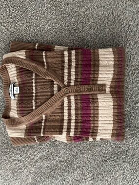 croft & barrow Brown, Cream & Beige Striped Ribbed Pull over sweater.